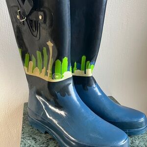 Rain Boots with Seattle Cityscape